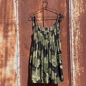 Free People Black and Green Leaf Print Dress